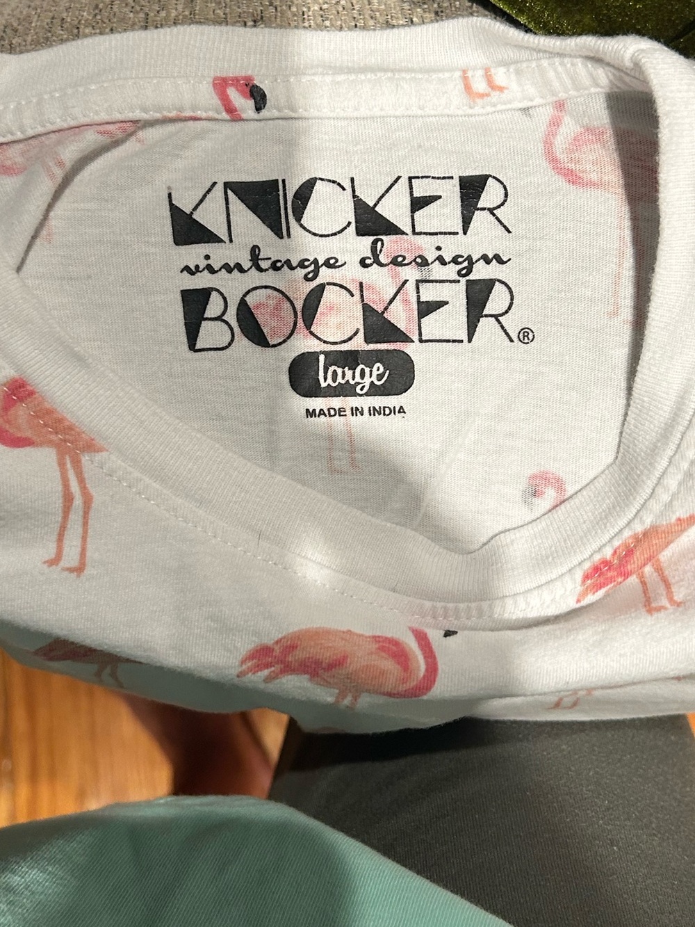 Knickerbocker White Short Sleeve Tee with Pink Flamingo Print